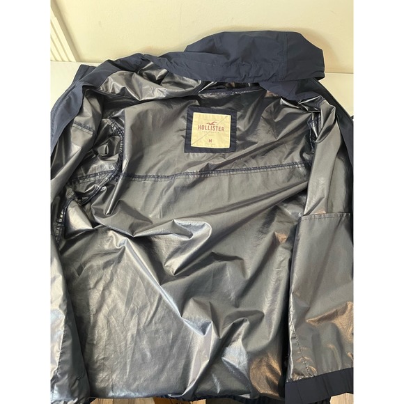 Hollister Women's Size M Full Zip Hooded Windbreaker Navy Blue Sporty Minimalist - Picture 4 of 5